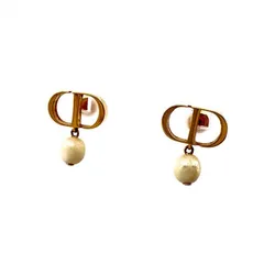 クリスチャンディオール Christian Dior ピアス CDロゴ フェイクパール GP ゴールド メッキ【鑑定済み】正規品