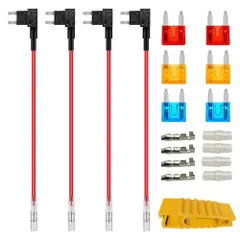 4個12V-24V車平型ヒューズホルダー 配線追加 電源取り出し Kiligen 小型 ATMすぐ使える6個無料ヒューズ付き(5A/10A/15A)