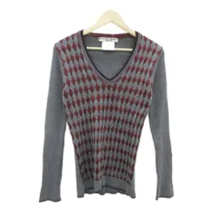 キャサリンハムネットロンドン KATHARINE HAMNETT LONDON ニット カットソー L チャコールグレー 茶色 ブラウン ダイヤ柄 Vネック 長袖 /HO4 ■ECB002のサムネイル