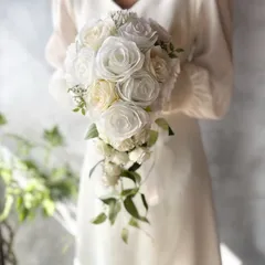 白バラ×アイボリーキャスケードブーケ☆ブートニア