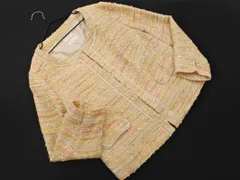 KUMIKYOKU 組曲 大きいサイズ ツイード フックボタン ノーカラー ジャケット size5/ライトイエロー ■◇ レディース