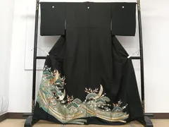 平和屋着物■豪華黒留袖　駒刺繍　束ね飛鶴松梅花文　暈し染め　金彩　正絹　逸品　CABF8063xi