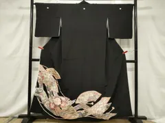 平和屋着物■豪華黒留袖　駒刺繍　地紙鶴花文　金彩　正絹　逸品　CABF6149dy