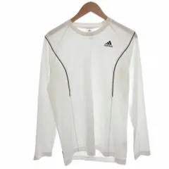 アディダス adidas 美品 Tシャツ ラウンドネック 白 ホワイト  L パイピング 長袖 ECG003 /IL ■ECG003