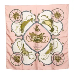 エルメス カレ90 SPRINGS スプリングス 馬車柄 スカーフ ピンク マルチカラー シルク レディース HERMES【1-0258665】