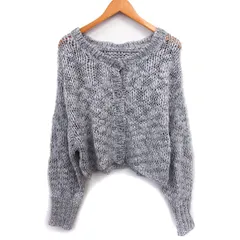 カスタネ Kastane 透かし編み カーディガン ニット リブ クロップド ウール混 リブ 長袖 F グレー /NT12