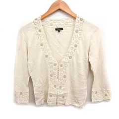 トッカ TOCCA シルク混 カーディガン 切替 レース 7分袖 コットン 綿 XS ベージュ /FT45