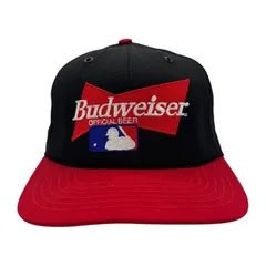 【キャップ/帽子】USA製 90s Budweiser x MLB（バドワイザー x メジャーリーグベースボール）ビンテージ キャップ ブラック 黒 レッド 赤 ブルー 青 US製 アメリカ製 Made in USA