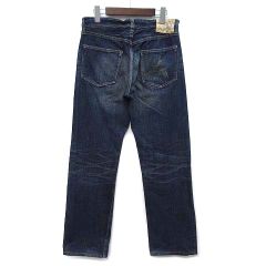 SKULL JEANS ベルボトム ブーツカット レザー切替 フレア 濃紺 33 