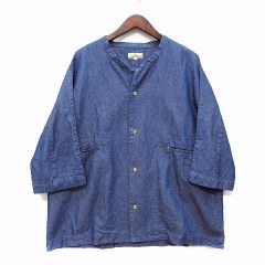 L980】 NATURAL LAUNDRY ノーカラーダンガリーシャツ L 青 - メルカリ
