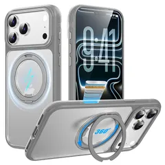 【新品】 Tekka iPhone 17 Pro Max 用 ケース【360°回転スタンド・MagSafe対応】耐衝撃 薄型 リング一体型 スタンド付き スマホケース 米軍MIL規格 指紋防止 黄変防止 カメラ保護 動画視聴 撮影にも便利 (マット_グレー 0