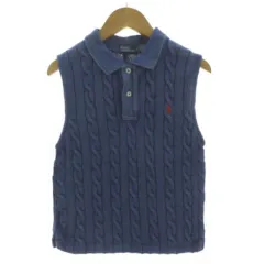 ポロ バイ ラルフローレン Polo by Ralph Lauren ケーブルニット クロップド ポロシャツ ポニー刺繍 ガーメント染め コットン ブルー M