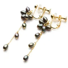 【Accessories Salt】小粒パール K14GF チェーン 揺れる イヤリング グレー 金属アレルギー対応 ニッケルフリー 1