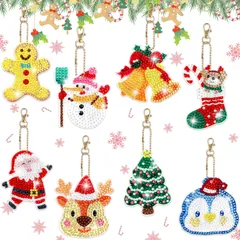 プレゼント 記念日 祝日 部屋 手芸キット 刺繍キット クリスマスパーティー 刺しゅうキット クリスマス手作り DIY DIY 両面ペンダントキット 8個セット ギフト セット クリスマス キーホルダー キット ダイヤモンドアート LUCKYBEE