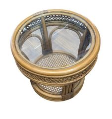 昭和レトロ】ラタン サイドテーブル ガラステーブル 籐家具