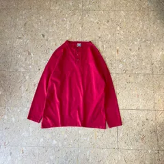 90s USA製 【COTTON DELUXE by anvil】 コットンデラックス アンビル ヘンリーネック ロンT レッド size.Lのサムネイル