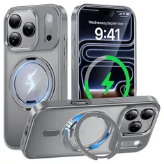 【新品】 iPhone 17 Pro Max 用 ケース Magsafe対応 【カチカチ固定できる360°回転スタンド】 マグネット ワイヤレス充電 アイフォン17プロマックス スマホケース リング 車載ホルダー 縦横多角度 対応 カバー Uovon アイ 0