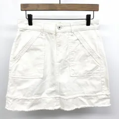 【中古】[印象AB] ZARA BASIC ザラ ベーシック デニムスカート レディース S オフホワイト 白系 ストレッチ無し 裏地無し 台形 裾カットオフ 無地 ジップフライ ひざ丈のサムネイル