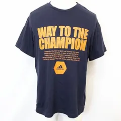 古着 アディダス adidas Tシャツ カットソー 英字プリント 『WAY TO THE CHAMPION』 丸首 クルーネック 半袖 綿100% L ネイビー 紺 メンズ 男性