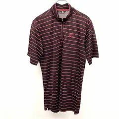 【中古】[印象A] mizuno GOLF ミズノ ゴルフシャツ メンズ M ピンク×ダークボルドー 裾の両サイドにスリット 透け感 鹿の子 ハーフジップ モックネック ボーダー ストレッチ 半袖のサムネイル