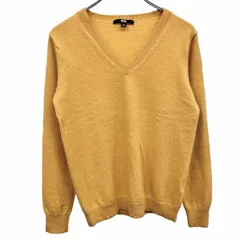 古着 ユニクロ UNIQLO 薄手 ニット セーター プルオーバー Vネック 無地 長袖 ロングスリーブ カシミヤ100% M イエロー 黄 レディース