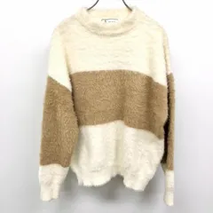 【中古】[印象AB] ROPE PICNIC ロペピクニック ニット / セーター レディース 40 ブラウン×オフホワイト ナイロン100% ストレッチ 長毛 モックネック 大柄ボーダー 長袖