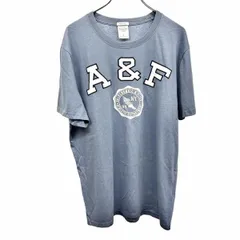 古着 アバクロンビーアンドフィッチ Abercrombie＆Fitch Tシャツ ロゴ刺繍 半袖 ショートスリーブ 丸首 綿×ポリ L ヘザーネイビー 杢紺 メンズ