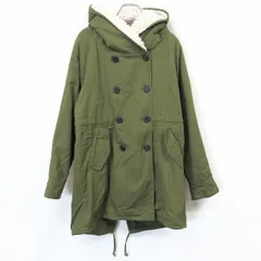 【中古】[印象AB] KBF URBAN RESEARCH ケービーエフ シャツコート レディース F 緑 綿100% ボタン留め 無地 ウエスト内側に調節紐 フィッシュテール ロングテール 長袖のファーライナー付き フードにボア裏地 ラグラン 長袖のサムネイル