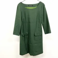 【中古】[印象AB] STRAWBERRY-FIELDS ストロベリーフィールズ ノーカラーワンピース レディース グリーン ウール100% 裏地付き 7分袖 無地 ひざ丈のサムネイル