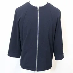 【中古】[印象AB] SENSE OF PLACE センスオブプレイス レディース(メンズ？) M ネイビー 紺 ポリエステル×レーヨン×ポリウレタン ノーカラークレープシャツジャケット 無地 フルジップ 7分袖のサムネイル