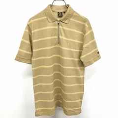 【中古】[印象AB] AIGLE エーグル ポロシャツ メンズ S 茶系 ベージュブラウン系×イエロー 綿100% コットン 半袖 ハーフジップ ボーダー ロゴ刺繍のサムネイル