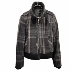 【中古】[印象AB] ZARA BASIC ザラ ベーシック ブルゾン / ジャケット レディース M ブラック×パープル×ベージュ×グレー×ネイビー 黒×紫×ベージュ×灰色×紺 羊毛×ポリ エポレット ジップアップ 内ポケット無し 微起毛 チェック 総裏地