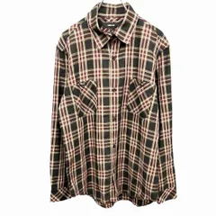 【中古】[印象A] COMME CA ISM コムサイズム シャツ メンズ L ダークグリーン 緑系×オリーブ×赤×白 綿100% ロングテール 長袖 チェック 両胸ポケット レギュラーカラーのサムネイル