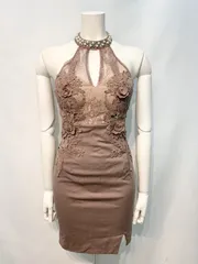 2639 DAZZY デイジー キャバクラ ドレス タイト ミニ フラワーレース ホルターネック ビジュー 伸縮性 キャバドレス M