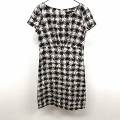 【中古】[印象AB] UNTITLED アンタイトル ワンピース レディース S (1) ベージュホワイト×ブラック×グレー ポリ100% 裏地はノースリーブタイプ 背中ファスナー ひざ丈 シボ系の生地 若干薄手 総柄 モザイクチェック 裏地付き 半袖のサムネイル