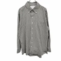 【中古】[印象A] ORIHICA オリヒカ シャツ メンズ LL XL (43-82) ダークブラウン こげ茶×白 綿100% ロングテール チェック ボタンダウン 長袖 ポケット フレンチフロント