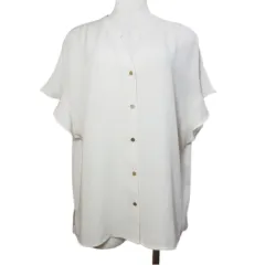 グリーンレーベルリラクシング ユナイテッドアローズ green label relaxing 美品 スキッパー フレア スリーブ ブラウス 3516-699-0714 半袖 オフホワイト /X