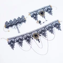 【新品】 ゴスロリ チョーカー ブレスレット 3点 セット レース 指輪 ゴシックロリータ 小物 耽美主義 アリカ 0