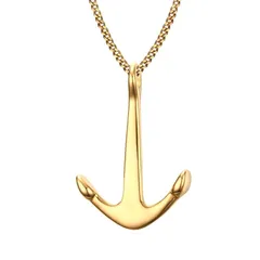 【新品】 [Rockyu] ブランド 人気 ネックレス ネックレス メンズ ゴールド 18金 シンプル 船の錨 ペンダント ship's anchor アンカー ステンレスネックレス カッコいい 記念日 プレゼント (Yellow) 0