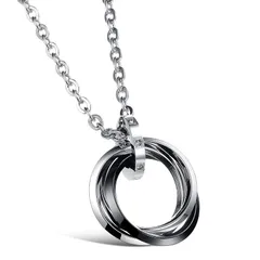 【新品】 [Rockyu] ネックレス リング リングネックレス 3連リング アクセサリー チタン ブラック ジルコニア 3連指輪ペンダント セーターチェーン50+5ｃｍ 父の日 記念日 人気 プレゼント 0