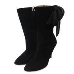 ラルフローレン RALPH LAUREN ショートブーツ リボンモチーフ スエード ジップアップ 黒 ブラック 5 1/2D