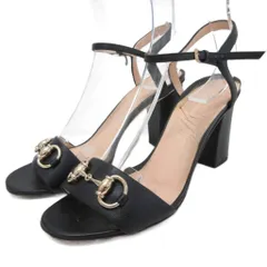 グッチ GUCCI ストラップサンダル ミュール ホースビット チャンキーヒール ハイヒール ゴールド金具 36.5 23.5cm 黒 ブラック ■IBO91