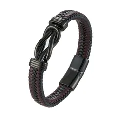 【新品】 [Rockyu] ブレスレット メンズ 皮革 ブラック&ブラウン 編み込みレザーブレスレット チタン製バックル ヴィンテージ風 手作りアクセサリー 誕生日プレゼント (Bright surface) 0