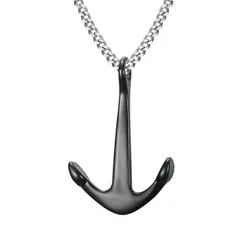 【新品】 Rockyu ブランド 人気 ネックレス シンプル メンズ レディース ステンレス 錨ペンダント ship's anchor アンカー ブラック 記念日 プレゼント (Black)
