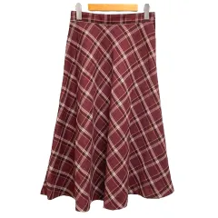 グラシア GLACIER ロングスカート フレア チェック L 赤 ワインレッド マルチカラー