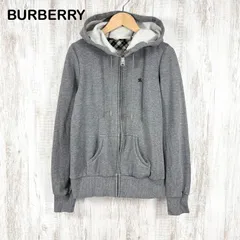 BURBERRY BLUE LABEL バーバリーブルーレーベル ホースロゴ刺繡 裏起毛 チェック フーディ フルジップアップ パーカー グレー レディース 長袖