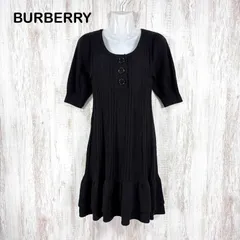 BURBERRY BLUE LABEL バーバリーブルーレーベル ホースロゴ刺繡 チェック ティアード フレア ショートスリーブ ニットワンピース ブラック レディース 半袖