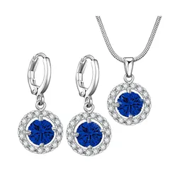 【新品】 Rockyu レディース ピアス ネックレス ステンレス ブルー 円型 フープピアス 豪華 ジルコニアネックレス セット ピカピカ 大粒 両耳用ピアス おしゃれジュエリー ファッション アクセサリー (青い) 0