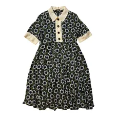  Orla Kiely オーラカイリー フラワー総柄ワンピース 半袖 レトロデザイン レディース UK12 EU40【B111】のサムネイル