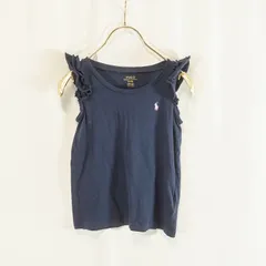 ラルフローレンノースリーブカットソーキッズ120ガールズPOLO RALPH LAURENポニー刺繍ロゴフリルネイビー紺トップスTシャツタンクトップ女の子子供服夏春秋定番人気お出かけカジュアル上品